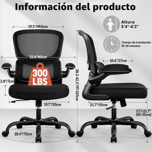 Vista 2 de BESTFAIR Silla de oficina ergonómica, silla de escritorio de malla transpirable cómoda con soporte lumbar, silla de computadora, silla de escritorio