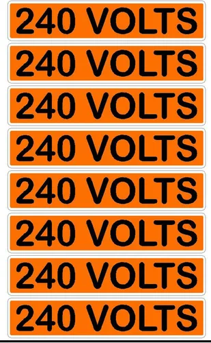 Vista 3 de Marcador eléctrico de voltaje de línea de conducto, 8 unidades, naranja, negro, Safety Decal Unlimited monofásico, trifásico, 110, 115, 120, 208