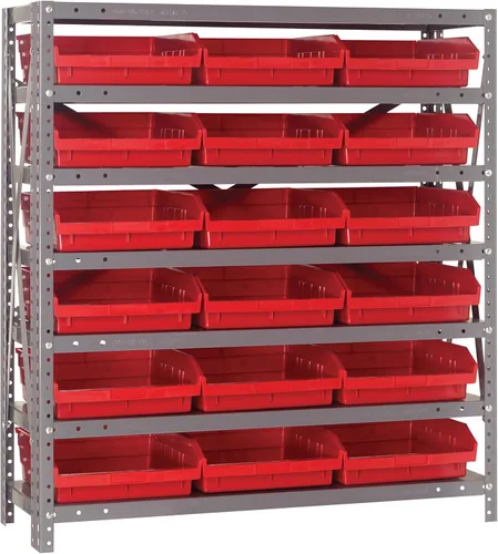 Vista 620 de Quantum QSBU-245BK Heavy Duty Shelving Unit with (7) Shelves and (24) QUS245 Black Bins for Garage Warehouse Storage Distribution 400 lb Load