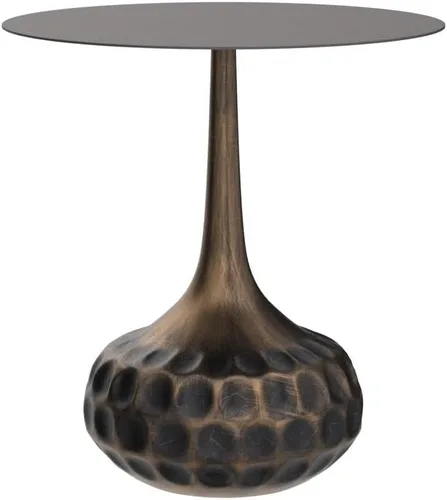 Vista 5 de Mesa auxiliar, mesa de centro moderna, mesa decorativa de hierro con pedestal de metal para sala de estar, dormitorio, balcón, oficina