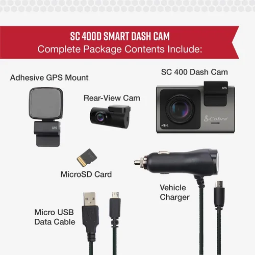 Vista 6 de Cámara de salpicadero inteligente Cobra+leva trasera (SC 400D) – Resolución UHD 4K, Alexa incorporada, capacidad para 3 cámaras, alertas de policía