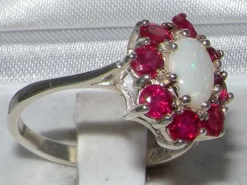 Vista 3 de Anillo de plata de ley 925 auténtico ópalo y rubí para mujer