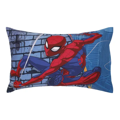 Vista 6 de Disney Marvel Spiderman Wall Crawler - Juego de ropa de cama infantil de 4 piezas con telarañas rojas, blancas y azules, edredón, sábana bajera
