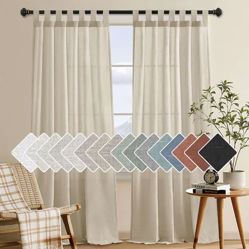 Vista 48 de Cortinas de lino para sala de estar, decoración para el hogar, con pestaña superior, privacidad añadida, ahorro de energía, filtro de luz