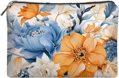 Vista 28 de Flashideas Bolsa de maquillaje portátil de cuero impermeable bolsa de cosméticos embrague maquillaje cepillo bolsa, Estampado De Mármol Azul 1
