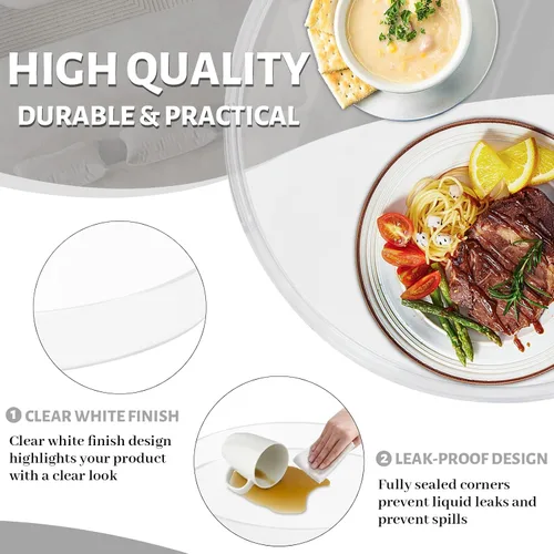 Vista 4 de MAONAME Bandeja redonda transparente con asas, bandeja transparente de plástico de 13 pulgadas, bandejas decorativas redondas para mesa de café