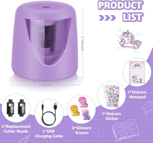 Vista 2 de Sacapuntas eléctricos para niños, lindo sacapuntas pequeño de lápices de colores para el hogar y el aula, sacapuntas eléctrico con enchufe