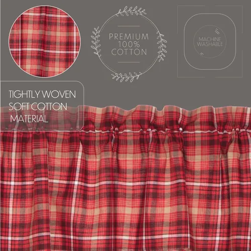 Vista 4 de VHC Brands Cortina festoneada Braxton a cuadros rojos rústicos para sala de estar y dormitorio