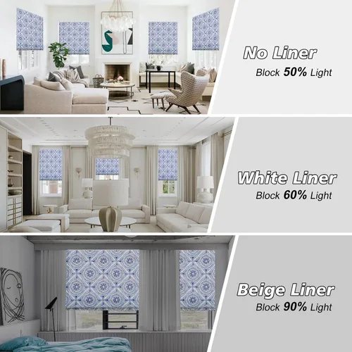 Vista 5 de Grneric - Persianas romanas blackout para ventanas y puertas con filtro de luz, 10% lino, personalizadas