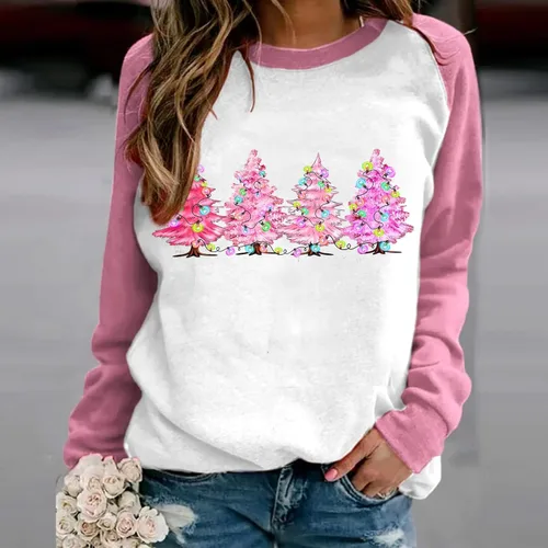 Vista 2 de Ceboyel Sudaderas feas de Navidad para mujer, cuello redondo, suéter de Papá Noel, a la moda, camisas y ropa
