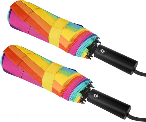 Vista 7 de Paraguas plegable arcoíris para adultos compacto pequeño automático para 0.2Arco iris