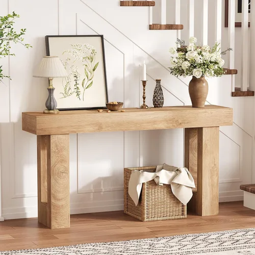 Vista 5 de Mesas consola de 63 pulgadas de largo para entrada, mesa de sofá de madera estrecha detrás del sofá, estilo granja, perfectas para entrada, sala