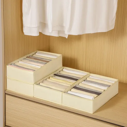 Vista 7 de Paquete de 4 organizadores de cajones de camisetas para ropa, caja de almacenamiento de armario con 10 compartimentos de rejillas, organizador