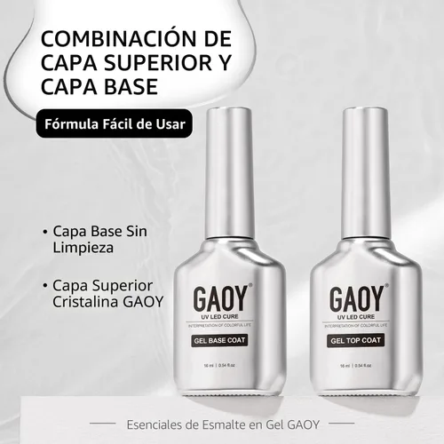Vista 6 de GAOY Juego de 2 capas base y capa base de gel vidrioso de 0.6 fl oz, combinación de base para esmalte de uñas curado con luz UV Capa superior de gel