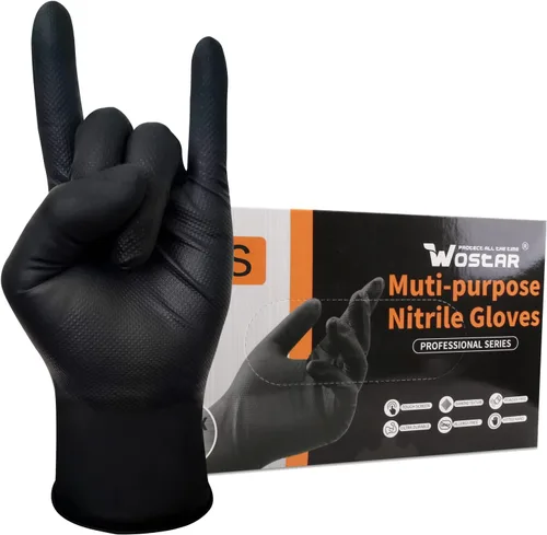 Vista 11 de Wostar Guantes industriales de nitrilo negro, grandes de 8 mil, con textura de diamante, sin látex y polvo, guantes resistentes, 100