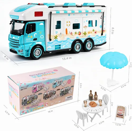 Vista 3 de Dwi Dowellin Camper de juguete RV para niños de 3 a 6 años, color azul