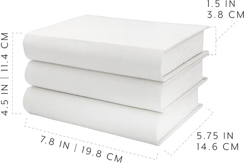 Vista 5 de AuldHome Design Pila de libros de imitación (blanco, juego de 3); libros decorativos para manualidades y decoración del hogar