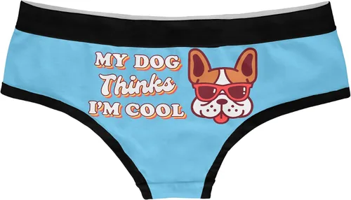 Vista 2 de Ropa interior para mujer My Dog Thinks Im Cool con gráficos divertidos, Azul