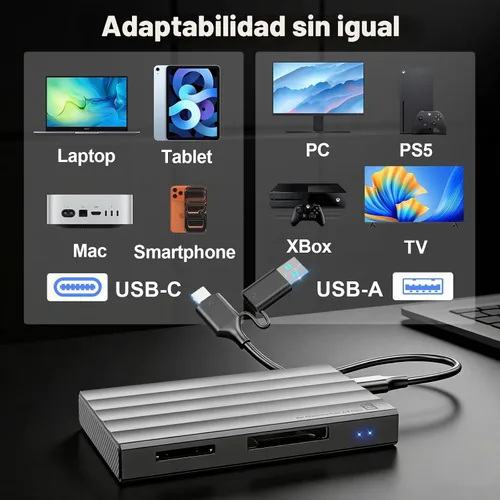 Vista 8 de CFexpress Lector de tarjetas tipo A/B, 4 en 1 UHS-II SD4.0 y lector de tarjetas Micro SD/TF de 10 Gbps USB 3.2 Gen 2 CFexpress tipo B/A adaptador
