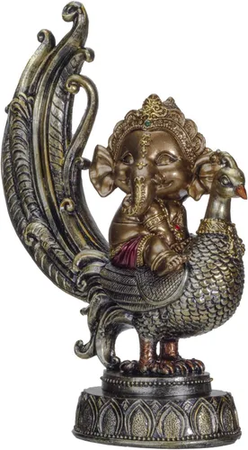 Vista 5 de Pacific Giftware Figura de resina hindú de elefante Dios Señor Ganesha en pavo real Señor del éxito