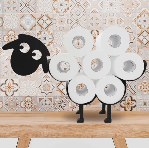 Vista 14 de Bear - Almacenamiento de papel higiénico de pared de metal, divertido soporte de papel higiénico negro, soporte de papel de metal decorativo