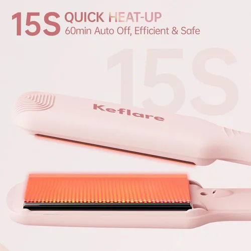 Vista 5 de Plancha de pelo de 1.7 pulgadas, plancha plana de calentamiento rápido con 7 ajustes de temperatura ajustables y ajuste automático de doble voltaje