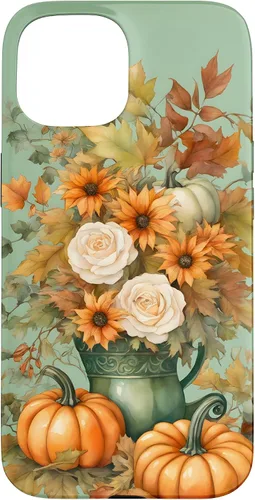 Vista 6 de Vintage Autumn Flower Fall Pumpkin Teal Case for iPhone 17