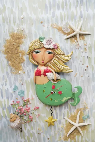 Vista 6 de Enesco Allen Designs Shelley - Reloj de pared con péndulo esculpido de sirena con estrella de mar, 17.25 pulgadas, multicolor