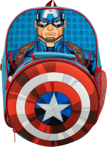 Vista 2 de Marvel Juego de mochila y lonchera para niños, Avengers Capitán América Azul, Azul Patchwork, Mochilas tradicionales