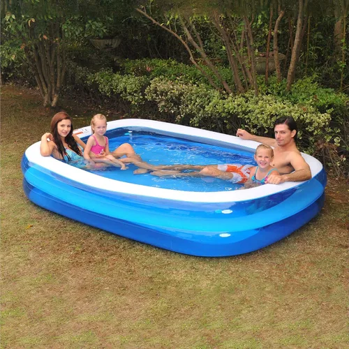 Vista 2 de Piscina rectangular inflable azul y blanca de 8.5