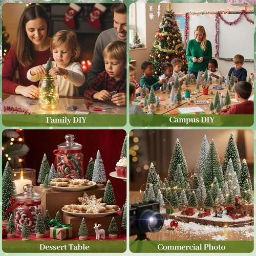 Vista 6 de FUTUREPLUSX 30 piezas de mini árboles de sisal artificiales, mini árboles de Navidad con base de madera para decoración de mesa de Navidad