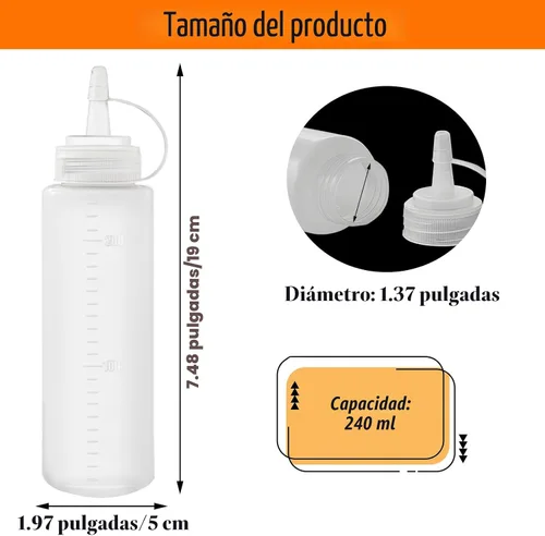 Vista 2 de Paquete de 12 botellas de plástico de 8 onzas líquidas multiusos para ketchup, condimentos, salsa barbacoa, aderezo, barbacoa, parrilla
