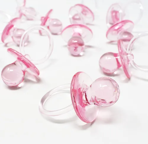 Vista 3 de 2-1/2" transparente rosa acrílico bebé chupete ducha favor 36 piezas