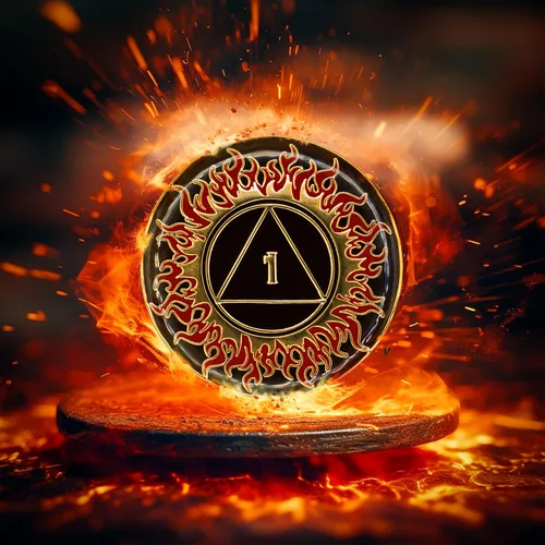 Vista 2 de Moneda de sobriedad de 1 año Flames AA Chip Medallion Recovery Gift Aniversario Token con Alcohólicos Anónimos Afirmación de promesa de décimo paso