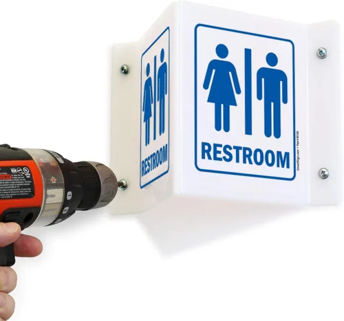 Vista 3 de SmartSign - S-4593-AV-06 Letrero de proyección "Baño Unisex" 5" x 6" Acrílico Azul sobre Blanco