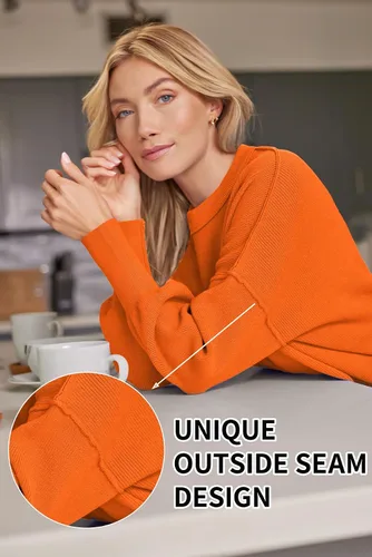 Vista 28 de Lillusory - Suéter extragrande con mangas de murciélago y cuello redondo para mujer, prenda moderna de otoño de tejido de punto sin botones