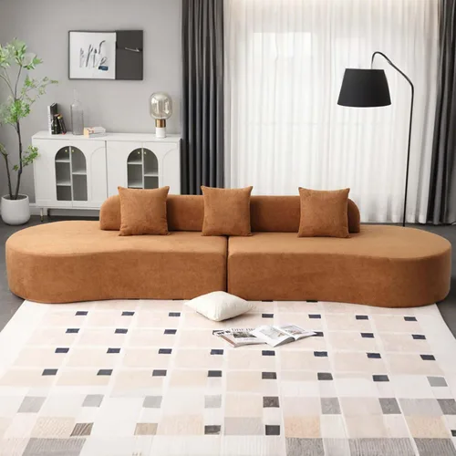 Vista 6 de Sofá modular curvado de 130.5 pulgadas para sala de estar, sofá de espuma sin hueso de 4 plazas con 3 almohadas, sofás de compresión para Marrón