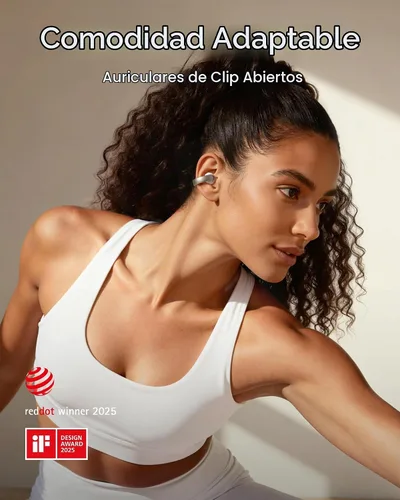 Vista 2 de Soundcore AeroClip de Anker, Auriculares de oído abierto, Auriculares de clip, Comodidad adaptativa, Llamadas claras con 4 micrófonos y AI, Ajuste