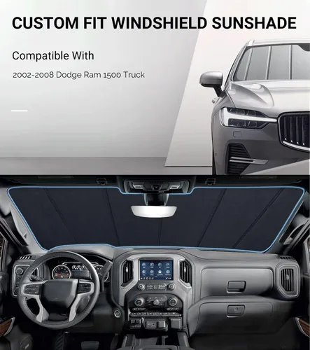 Vista 2 de Pigenius Parasol de Parabrisas para Dodge Ram 1500 2002-2008 Protección Solar para Ventana Delantera - Salvaguarda