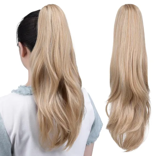 Vista 40 de Extensiones de cola de caballo, extensiones de cabello de cola de caballo con clip de garra marrón oscuro para mujer, pieza de cabello rizado