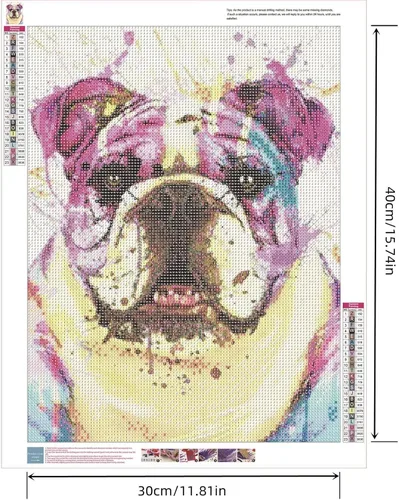 Vista 2 de Zimal Pintura de diamantes de imitación Bulldog 5D con bordado de diamantes, imagen 3D de diamantes de imitación, punto de cruz, 11.8 x 15.8 pulgadas