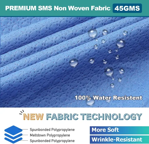 Vista 5 de Chaquetas de laboratorio desechables dentales Puños y cuello de punto suave SMS duraderos con 3 bolsillos Chaqueta de laboratorio médico