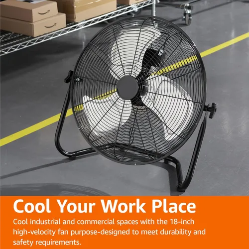 Vista 6 de Amazon Basics Ventilador industrial de alta velocidad de 18 pulgadas, ventilador de piso, con 3 velocidades, cabezal inclinable, cumple