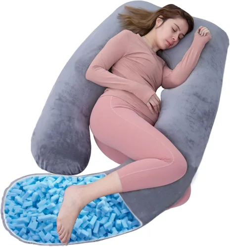 Vista 11 de Almohada corporal de espuma viscoelástica triturada, almohadas de embarazo para dormir, almohada de maternidad para mujeres embarazadas, almohada