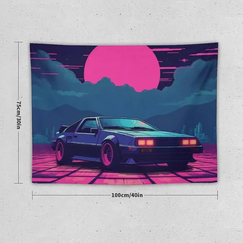 Vista 2 de josnmre Retrowave Jdm Classic Car Retro Cyberpunk Tapestry Wall Hanging for Bedroom Aesthetic Art Home Decor Dorm Classroom Living Room Tapestries