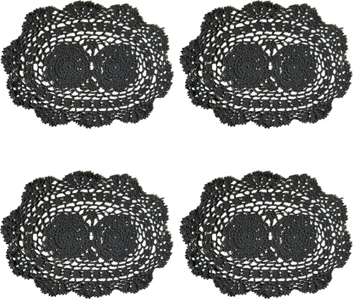 Vista 5 de Phantomon Juego de 4 manteles individuales hechos a mano de ganchillo de algodón, paquete de 4, forma ovalada, 10 x 14 pulgadas (beige)