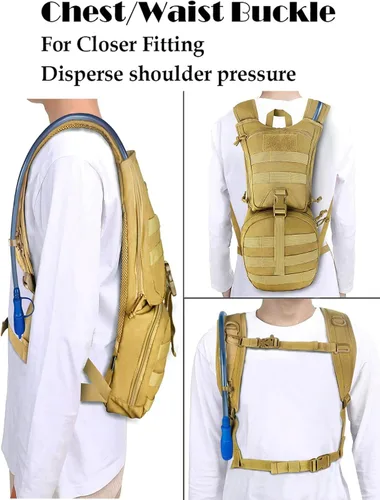 Vista 6 de SMONT Mochila táctica Molle de hidratación de agua para correr, ligera con vejiga de agua de 2.5 L para hombres que caminan