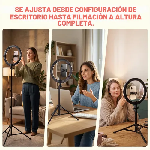 Vista 5 de SQUATZ Anillo de luz LED de 11 pulgadas para selfie de 12 W con control por cable, 3 modos de color, 10 niveles de brillo, soporte de trípode con 6