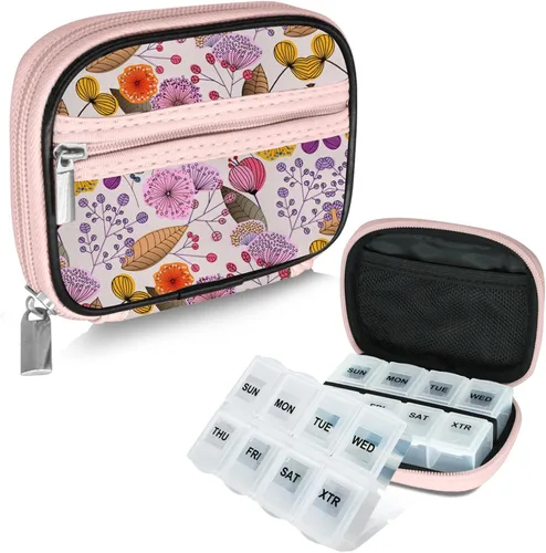 Vista 17 de Serfeymi Pastillero semanal para viaje, pastillero para bolso con pastillero extraíble de 7 días, organizador de medicamentos de viaje, contenedor