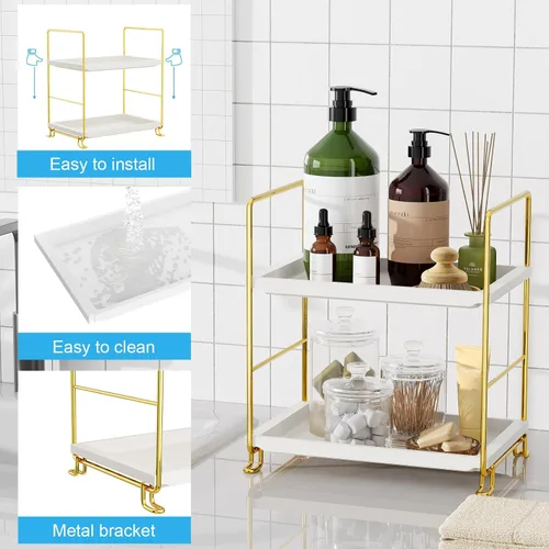 Vista 3 de FSyueyun Organizador de Encimera de Baño de 2 Niveles, Instalación Sin Herramientas, Organizador de Estante de Maquillaje de Plásticos Premium